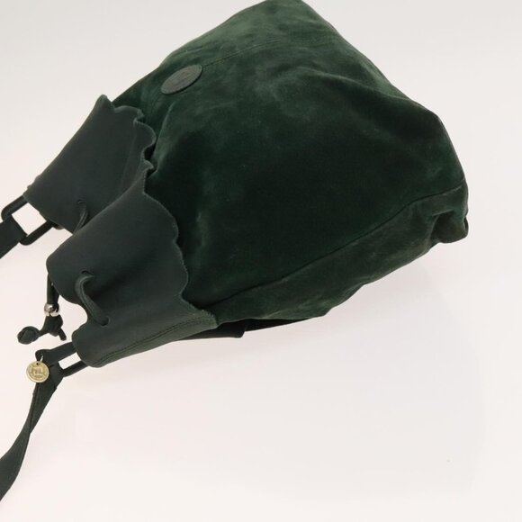 Authentic FENDI Shoulder Bag Suede Green Gold - Picture 11 of 16
